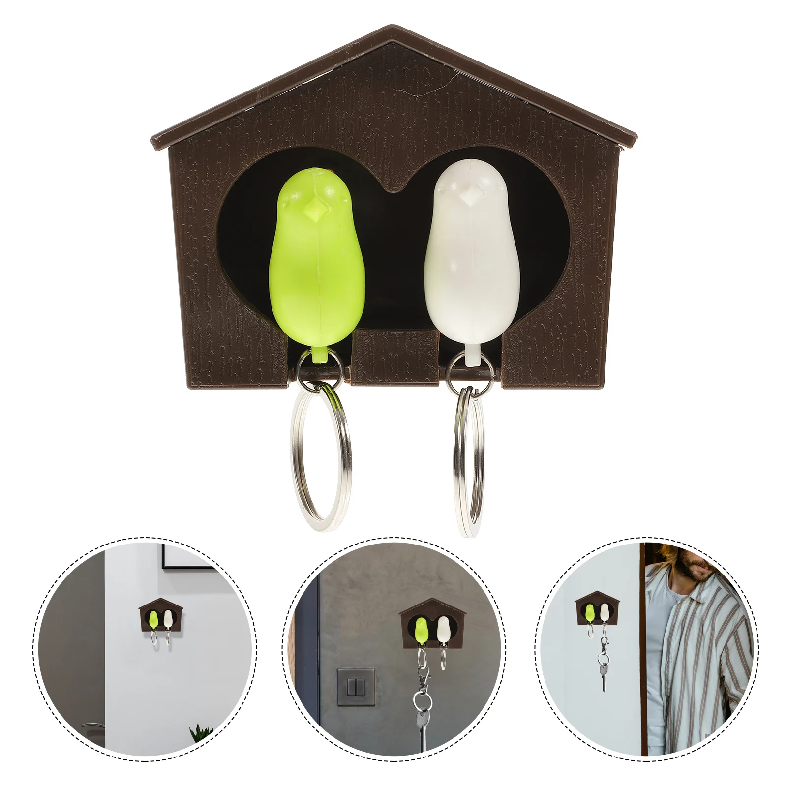 Random Color Couple Birdhouse Keychain Wall Mount Key Ring Holder Home Storage Birdhouse Key Fob Sparrow Keychains Hooks 3