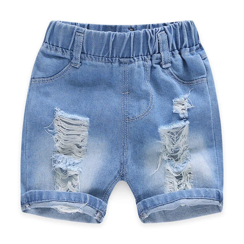 Boy Summer Shorts Infant Fashion Torn Trousers Children knee Length Pants Kids Casual Denim Jeans 2024 Baby Elastic Waist Shorts