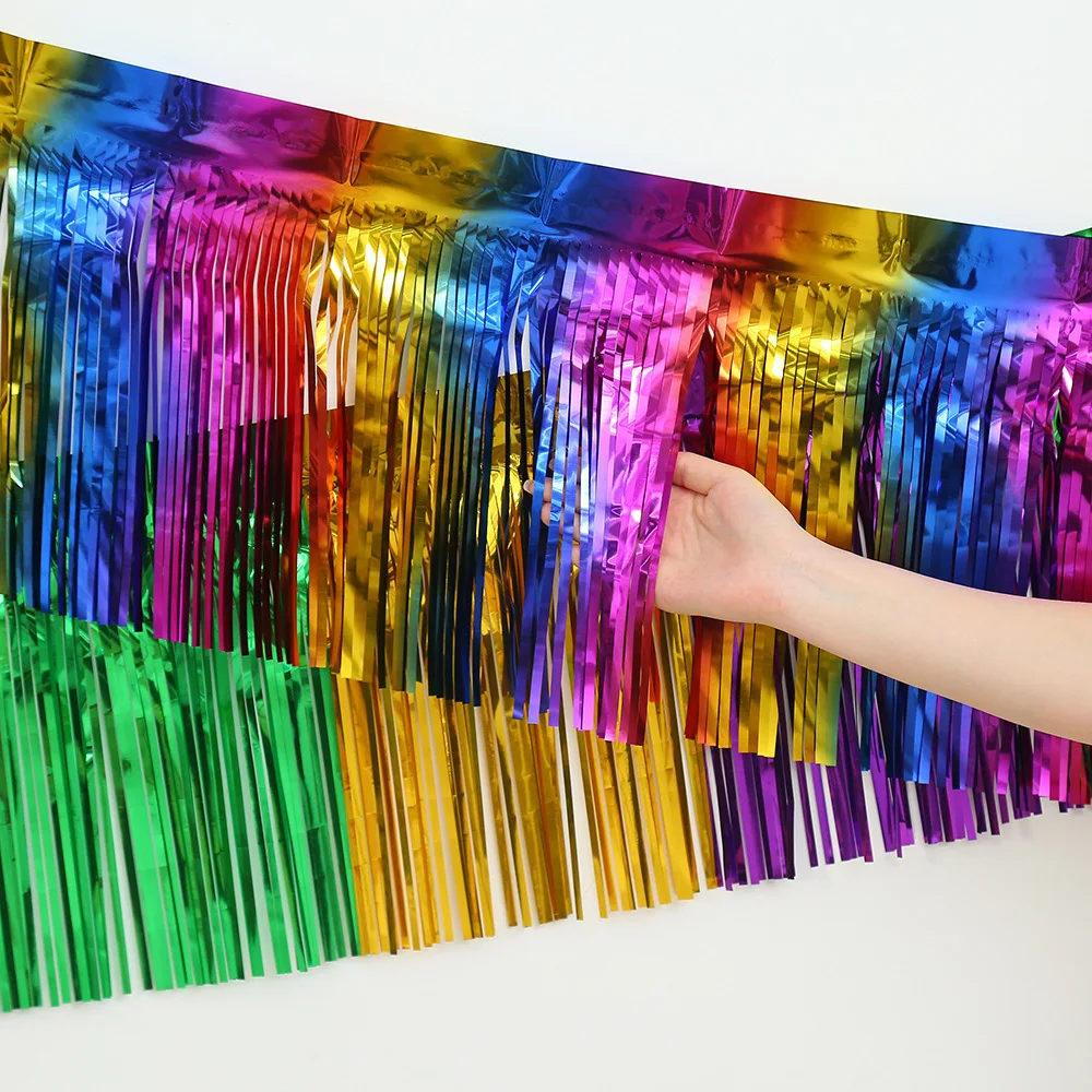 TRAHOO-50 Feet Christmas Foil Fringe Banner Metallic Tassle Garland Backdrop Parade Floats Shiny Hanging Ceiling Valentine S Wedding New Year Party D