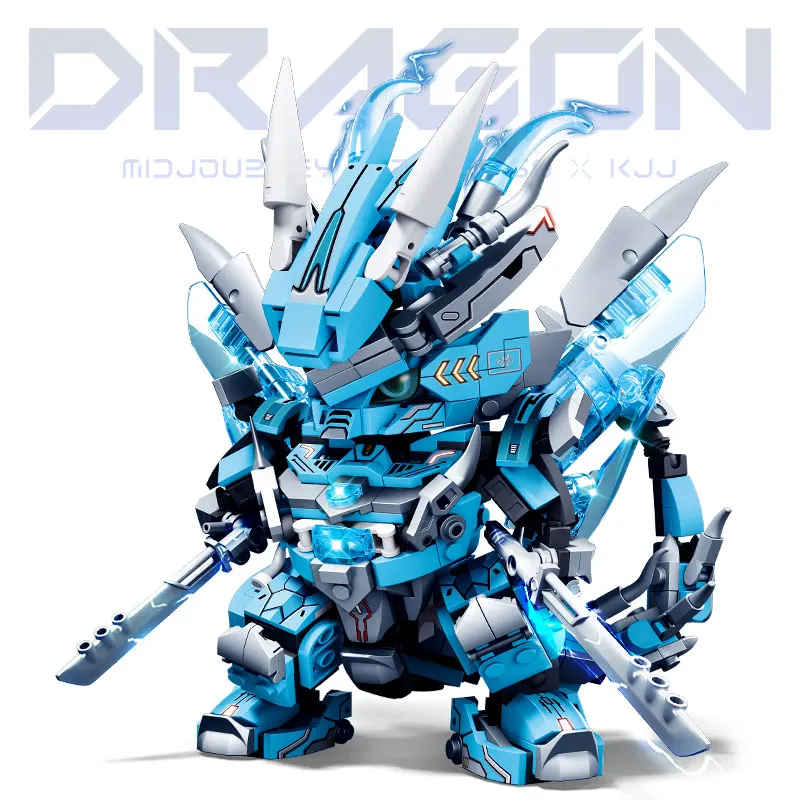 Superhero Mecha Building Blocks 2 in 1 Transforming Robot Blue Dragon Animal Bri