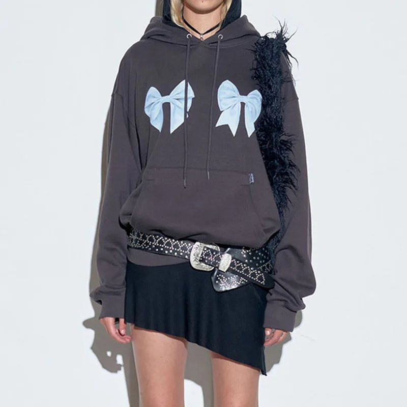 

Fashion Bow Print Loose Hoodies Autumn winter Casual Full Sleeve Hooded Sweatshirt Women Pullovers Highstreet Style y2k tops