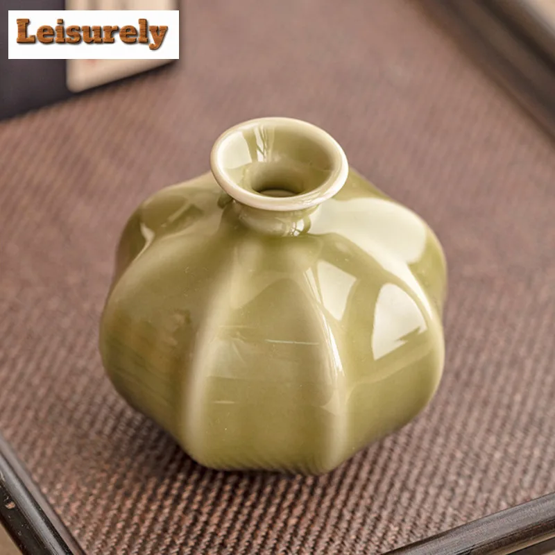 Yaozhou Kiln Lantern Vase Ancient Cachepot Home Decorations Tea Dust Green Plant Pot Household Flowerpot Teaset Supplies Crafts