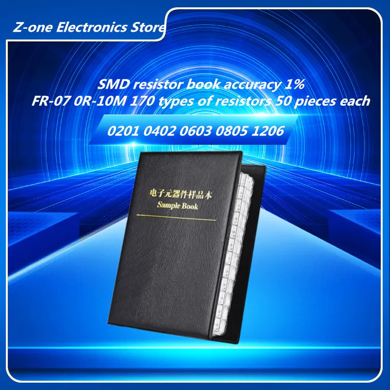 Resistor Kit  0603 0805 Chip Resistor Assortment Kit 0201 0402 1206 1% FR-07 SMT 170 Values 0R-10M Smd Sample Book
