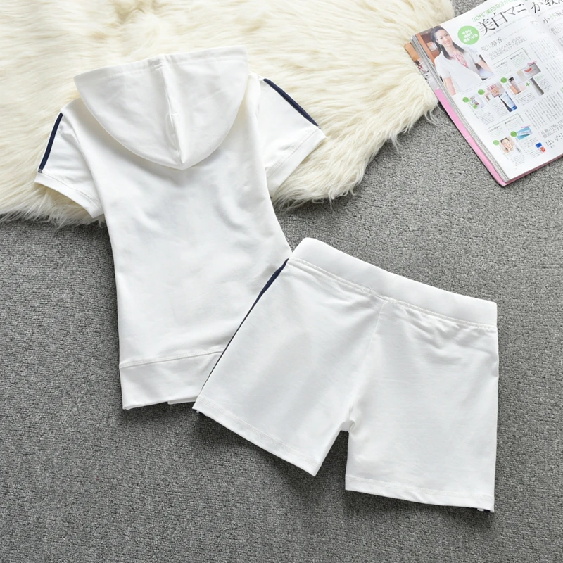 Summer 2 Piece Short Sets Women Outfit Hoodies and Short Sets Cotton Simple Tracksuit