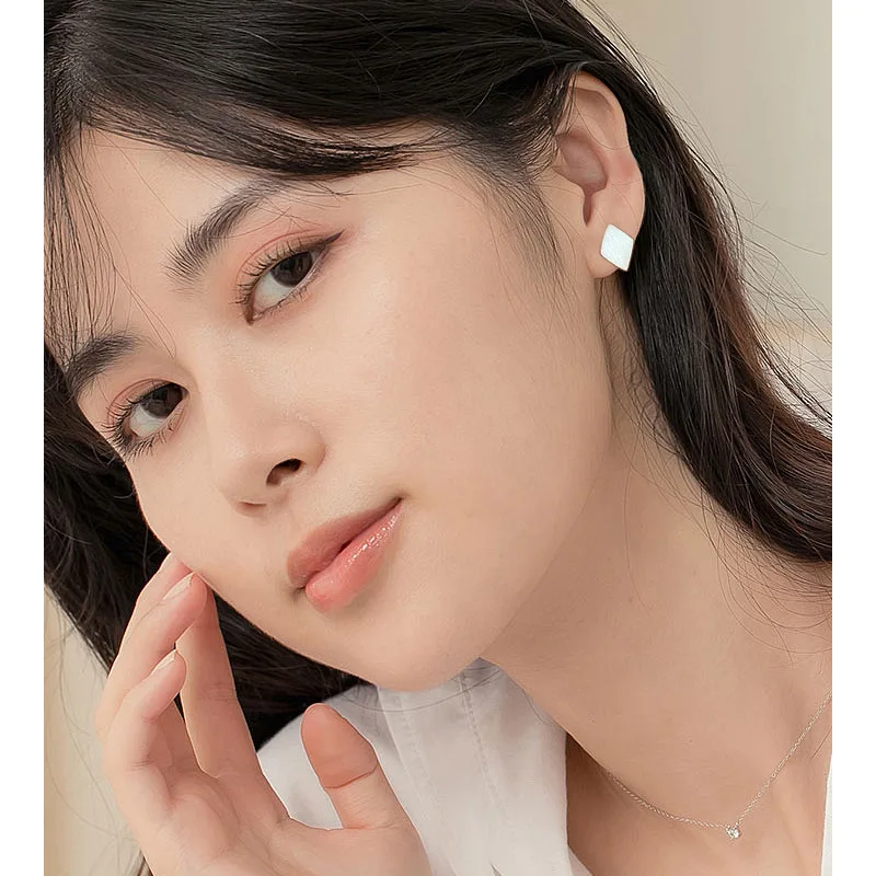 100% 925 Sterling Silver Geometric Earrings for Women Girl Simple Rhombus Polished Design Jewelry Birthday Gift Dropshipping