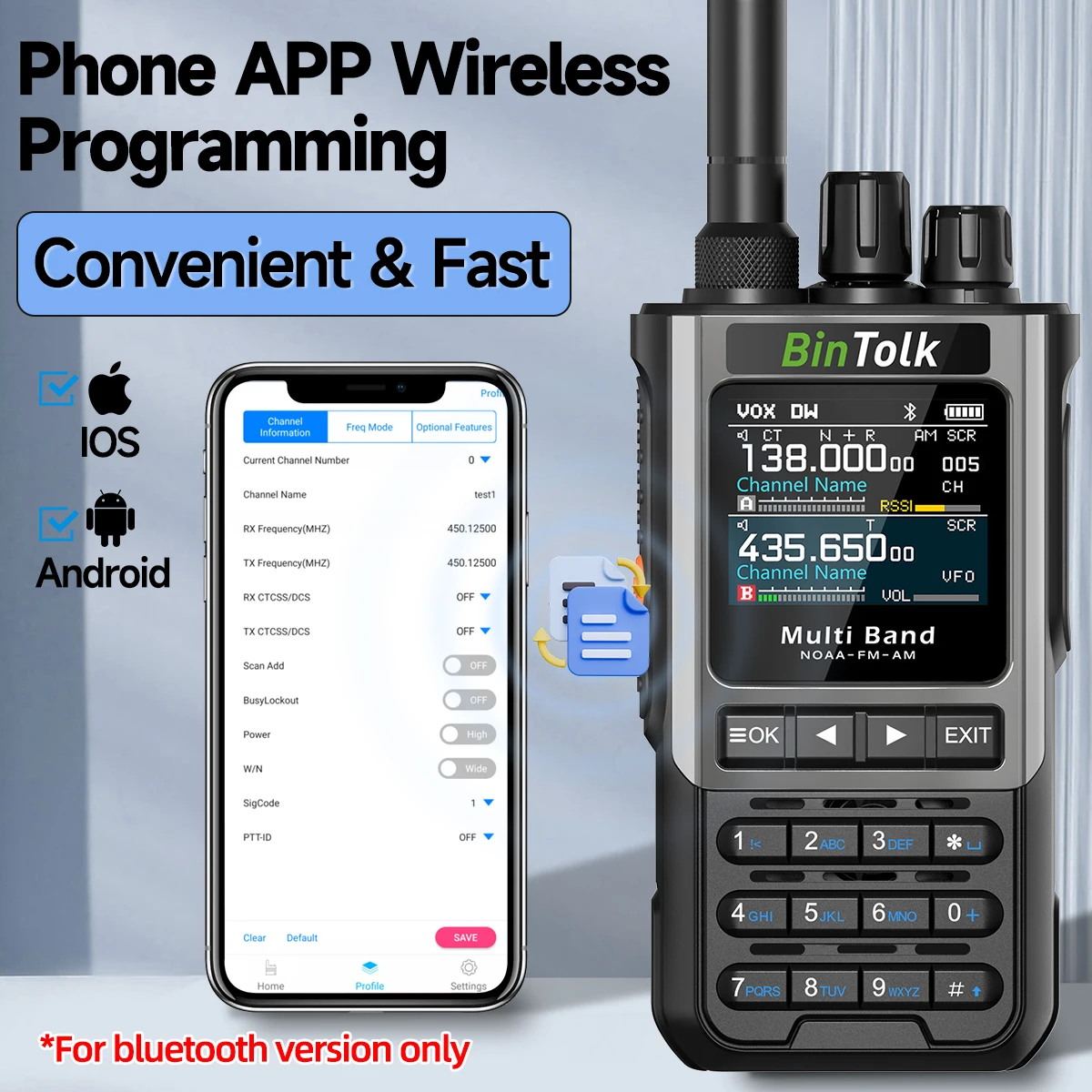 BinTolk BT8200 Walkie Talkie Long Range 8W Tri Power Full band Wireless Bluetooth Phone Programming Noise Reduction Ham Radio 3