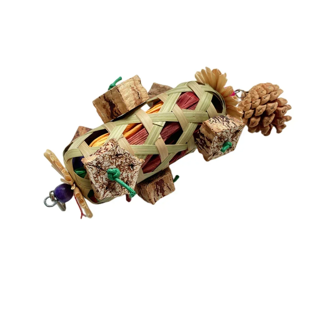 Parrot Chew Toys Hanging Bite Wooden Colorful Shredding Crinkles Natural Foraging Sola for Pet Products Bird Supplies Bird Toy