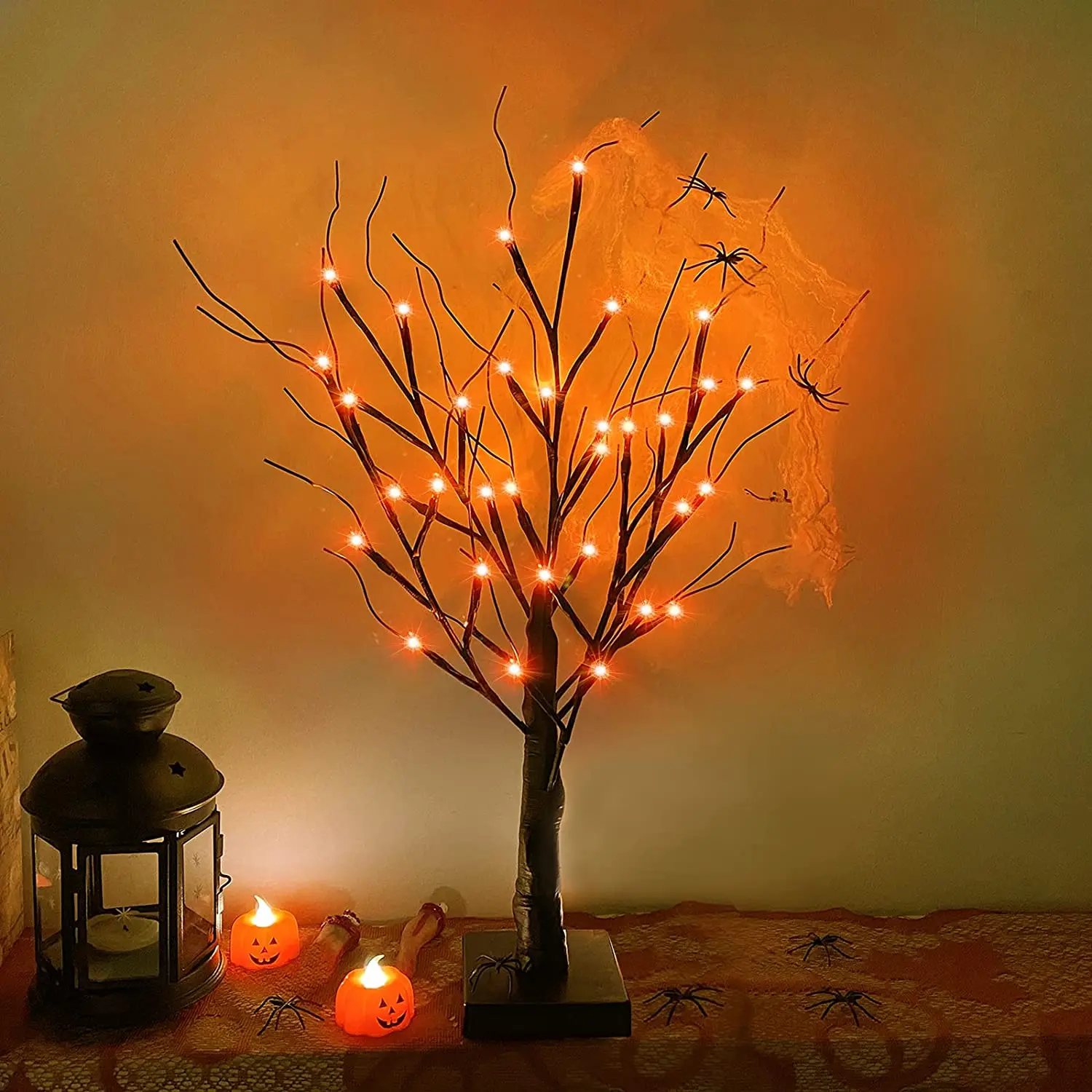 

LED Halloween Tree with Lights Halloween Decorations for Home Black Battery Powered Christmas Halloween Lights Decor