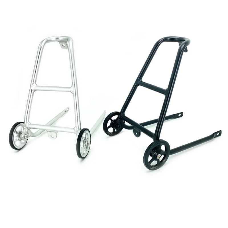 Für Brompton Gepäckträger Q-Typ Aluminiumlegierung Gepäckträger hinten mit Easywheel Silber Schwarz Faltrad Teil – Detail 1