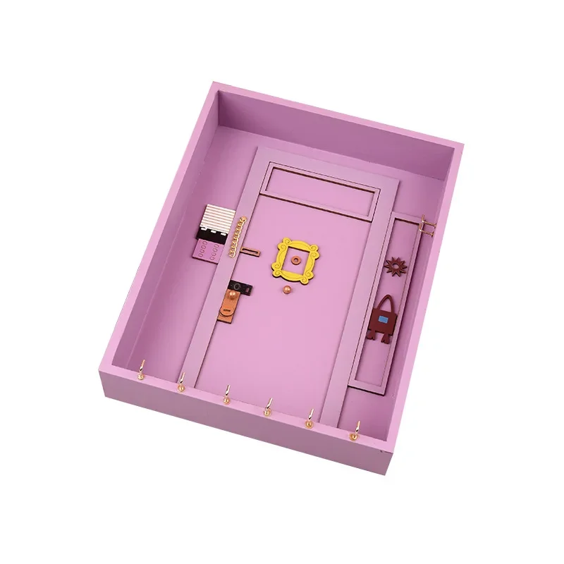1pc Wooden Key Holder - Elevate Your Home Decor With This Stylish Wooden Purple Entry Door Key Rack! 8 hook keys 5