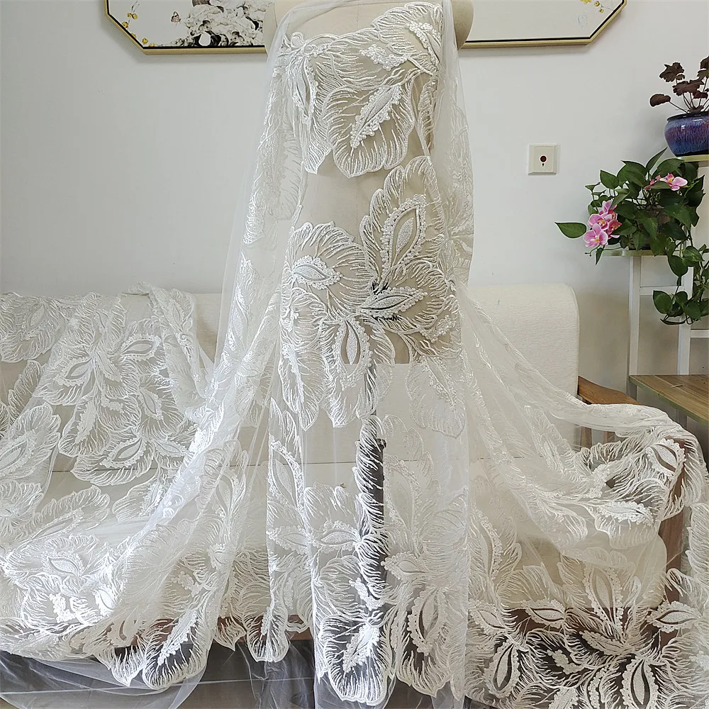 Beaded Lace Fabric Wedding Dress Beading Diy Embroidered Pearl