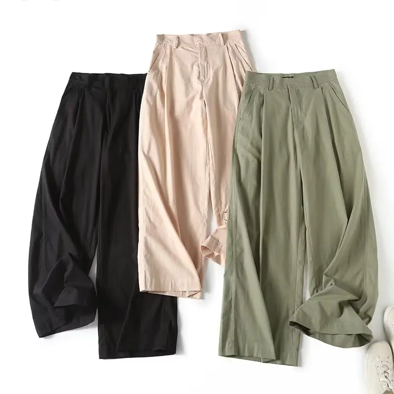 Dave&Di apanese Simple High-Quality Women's Casual Pants Simple Pure Fashion Cotton High Waist Loose Trousers For Women