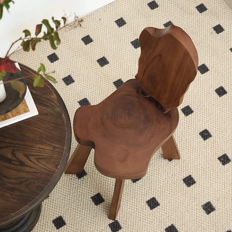 Medieval solid wood chair hand-carved coffee backrest stool