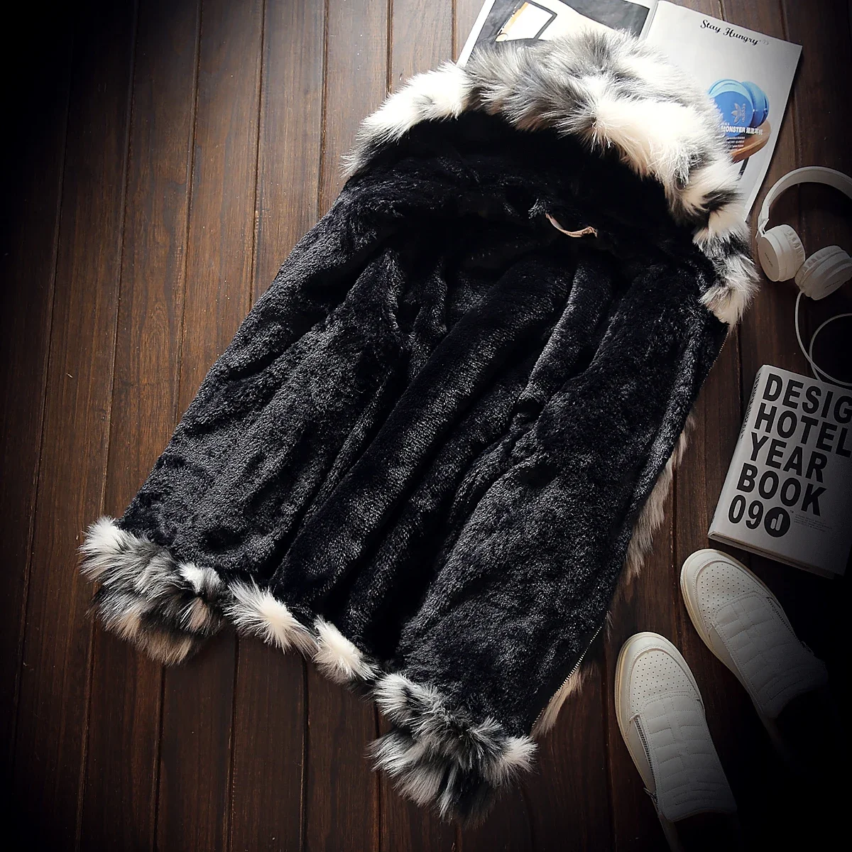 Men Winter Jacket Winter Warm Fleece Faux Fur Casual Hooded Thick Boutique Fashionable Male Slim Size S-5XL