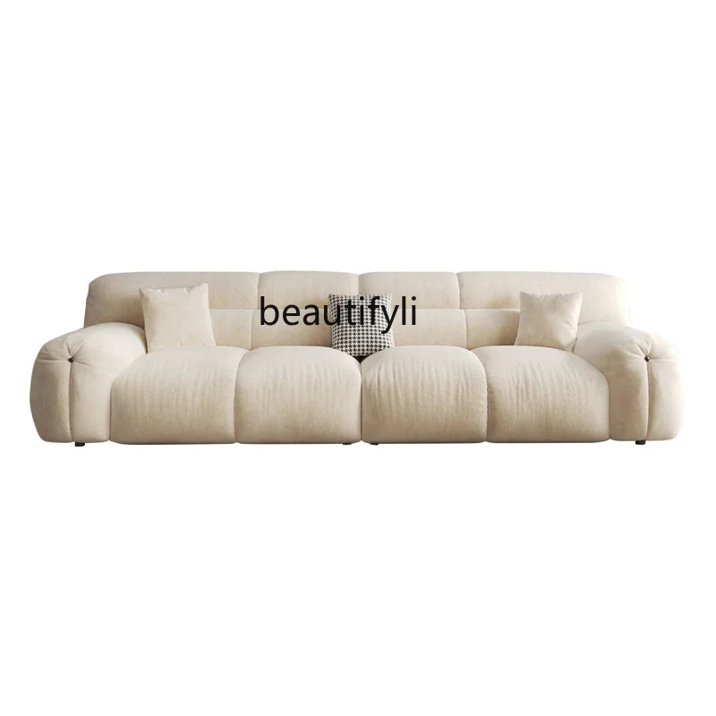 

Cream Style Sofa Living Room Home Straight Row Household Fabrics Skin Feeling Flannel Sofa