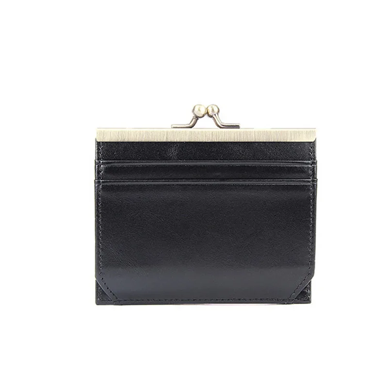 

Women's Oil Wax Leather Organ Card Holder Large-capacity Multi-card Position ID Case Retro Clip Business Card Holder