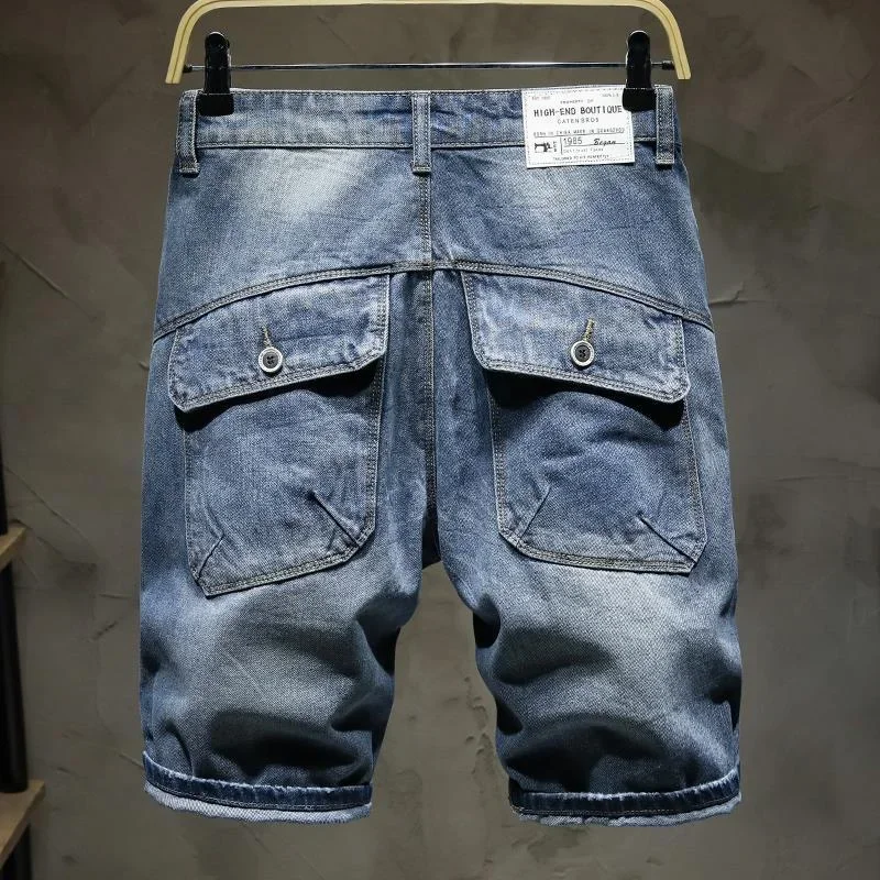 Mann Denim Shorts Zerrissene Kurze Jeans Hosen für Männer Blau Gerade mit Taschen Harajuku Vintage Tasten Verkauf Original Trend 2025