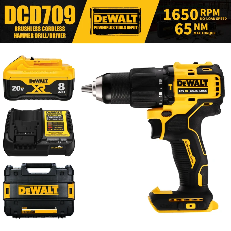 

DEWALT DCD709 комплект 1650 в бесщеточный беспроводной Компактный ударный молоток Ударная дрель 20 в электроинструменты об/мин с зарядным устройством