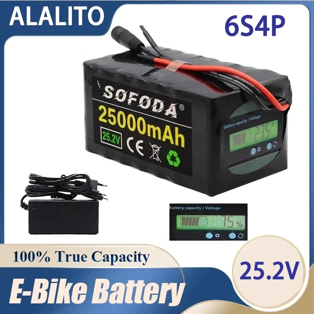 

2023 Lithium battery 6s4p 24V 25Ah 18650 Battery 25.2V Moped/Electric Bike/Li Ion Battery with Capacity Indicator