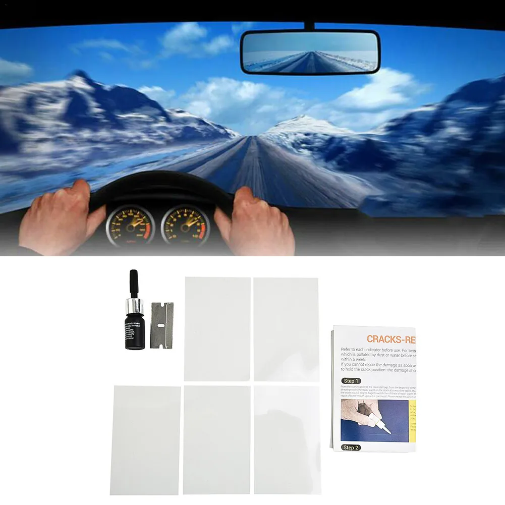 Car Restore-Window Screen Resin+blade+strips Windshield Windscreen Glass Repair Resin Kit Auto Vehicle Casement Fix Tool windshield repair kit