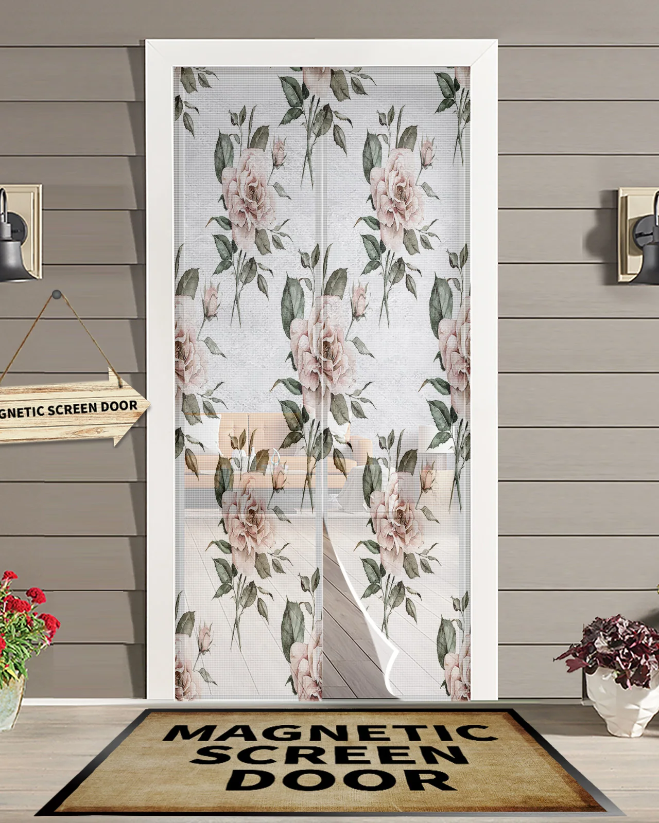 

Faded Pink Rose Summer Magnetic Mosquito Net Anti Insect Fly Bug Magnetic Screen Door Curtains