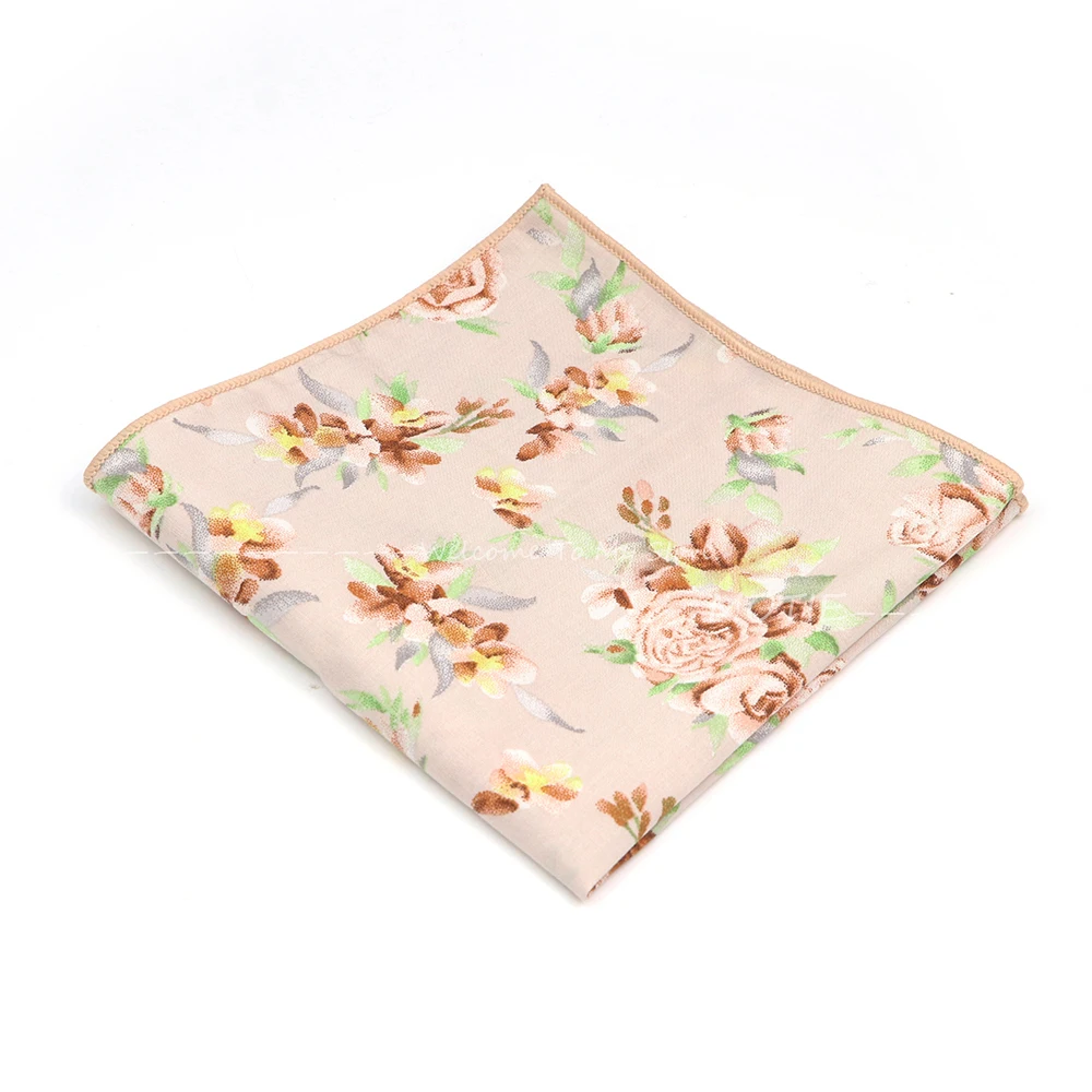 Cotton Floral Pattern Handkerchiefs Green Flower Pocket Square Hanky Cravat For Business Wedding Party Shirt Accessories