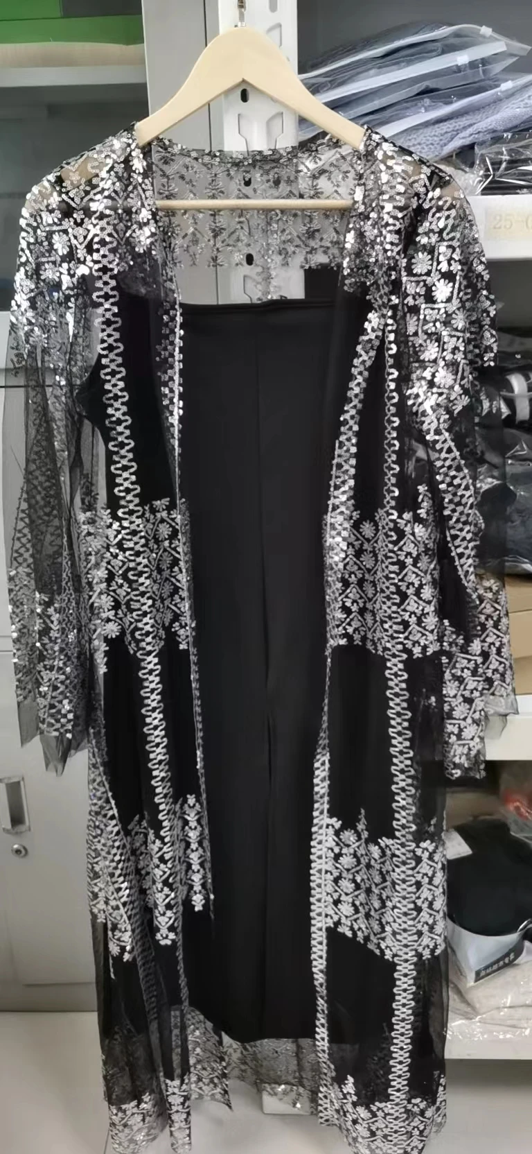 QNPQYX Ramadan Kaftan Evening Dress Dubai Muslim Luxury Abaya High Class Sequins Embroidery Lace Islam Kimono
