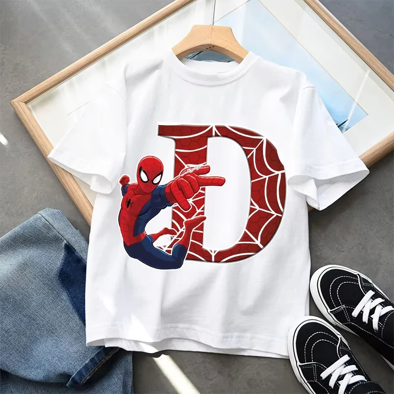 2026 New Children's Spider Man Cartoon Letter Printed T-shirt Cotton T-shirt Boys' Short Sleeved Top Children's Clothing 4
