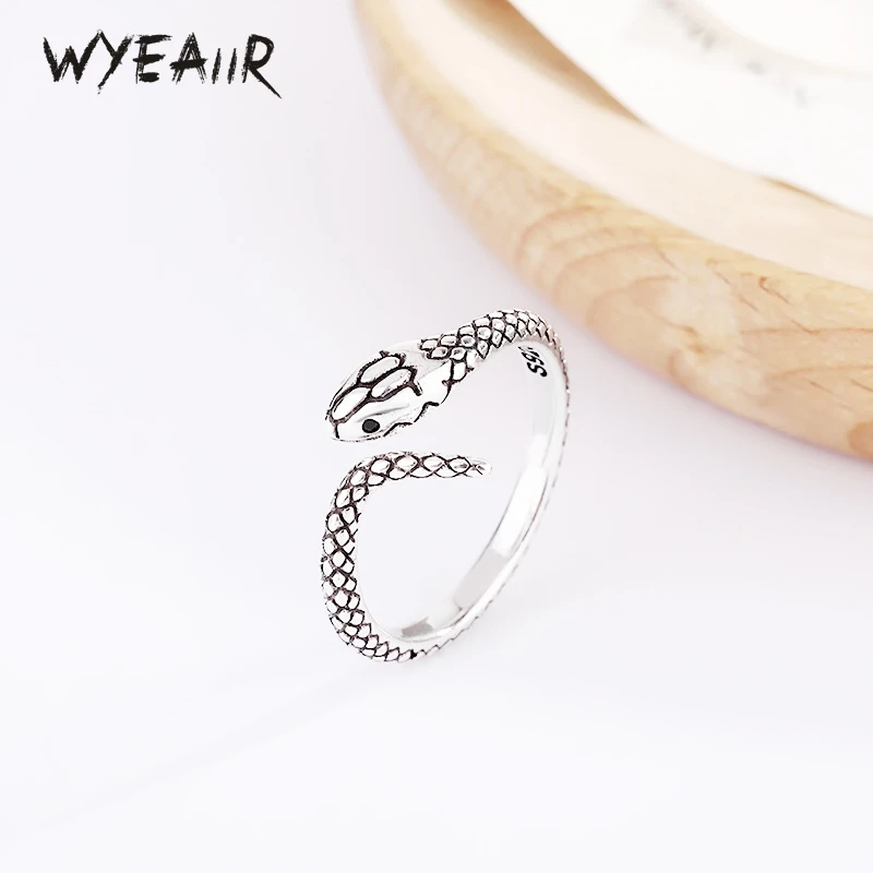 Wyeaiir 925 Sterling Silver Retro Snake Hip Hop Trend Anello Di Apertura Ridimensionabile Per Gioielli Di Lusso Da Donna