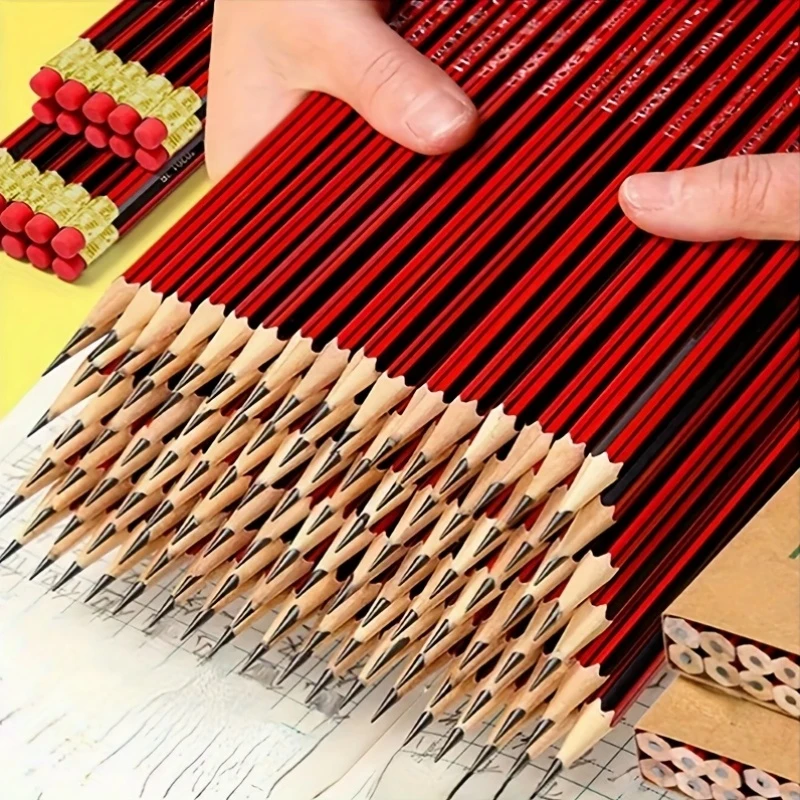 High-Quality Poplar Wood HB Pencils with Erasers - Ideal for Writing, Drawing, and Sketching