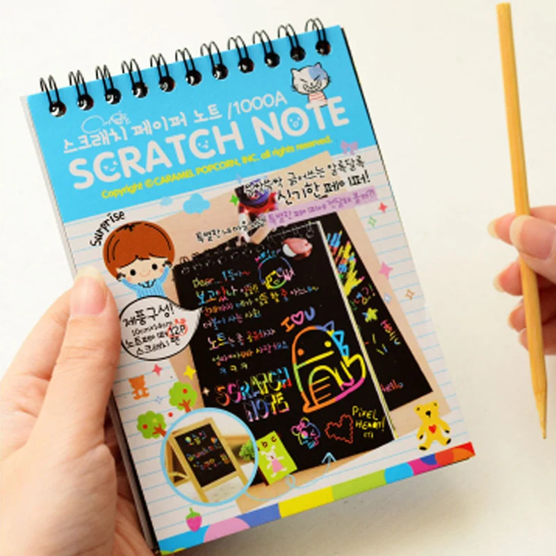 Magic Antistress Coloring books for children adult Kids drawings Scratch note book black cardboard stationery paper 10 Page