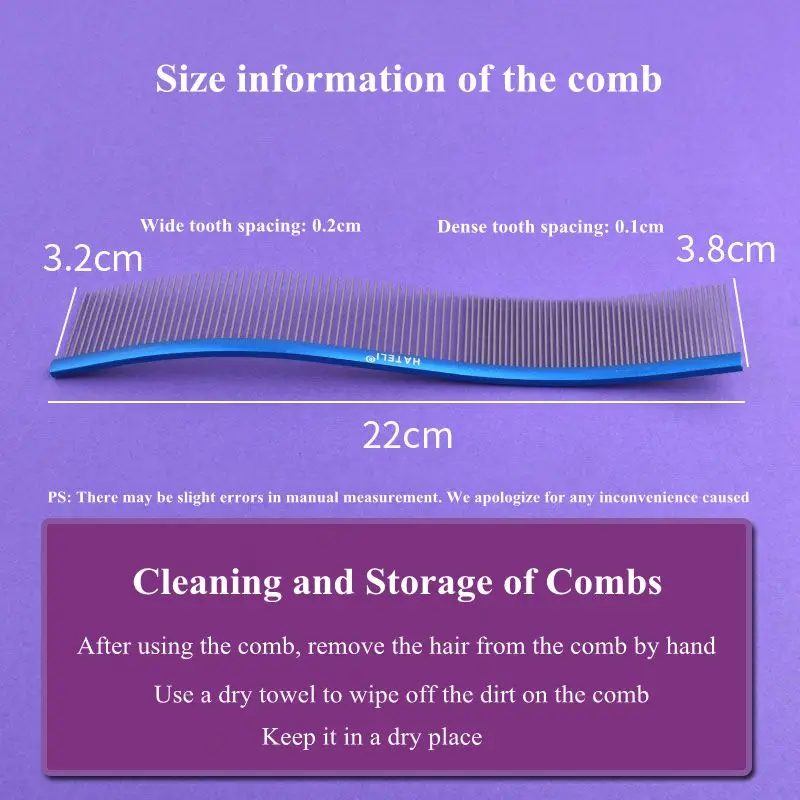 Professional Stainless Steel Pet Grooming Comb - Dual Teeth Design for Effective Hair Removal