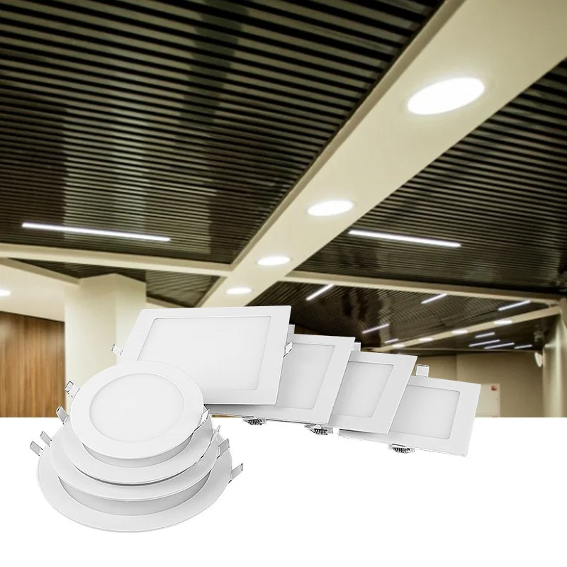 초박형 원형 및 사각형 LED 패널 조명, LED 천장 매립형 조명, AC85-265V 및 드라이버 LED 다운라이트, 3W, 4W, 6W, 9W, 12W, 15W, 25W