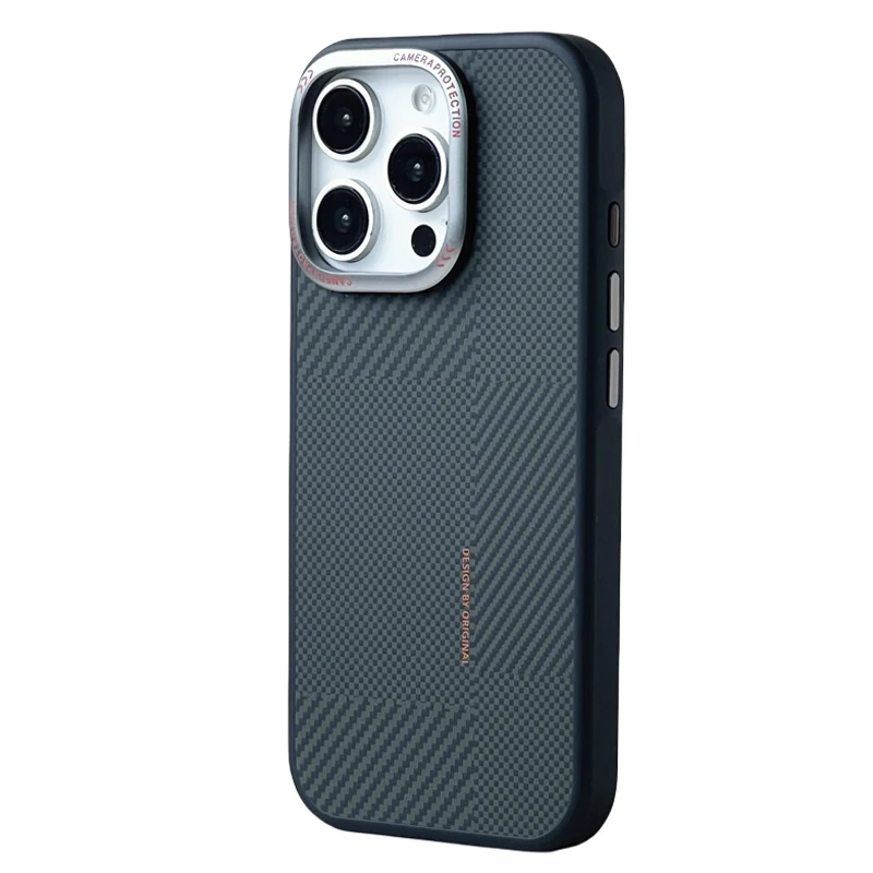 Magnetic Carbon Fiber Texture MagSafe Phone Case with Alloy Lens and Wireless Charging Capability