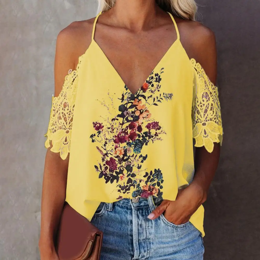 

Polyester Fashionable Female Short Sleeve Shirt Plus Size Women Clothes V Neck for Party