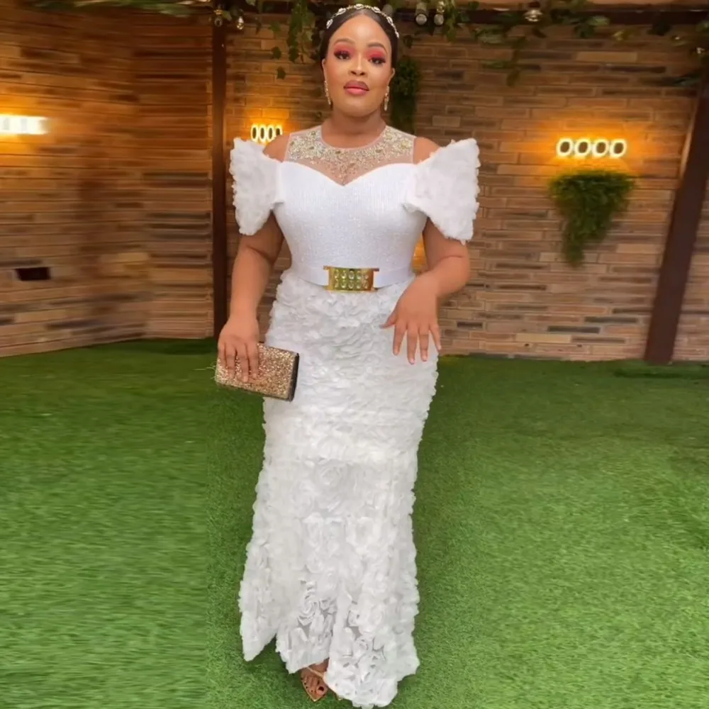 

African Party Dresses For Women 2023 Dashiki Ankara Mesh Flower Wedding Evening Gowns Elegant Turkey Muslim Kaftan Maxi Dress