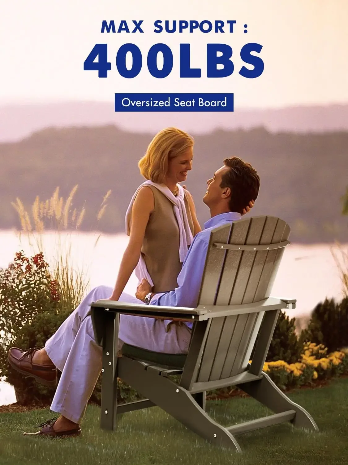 Adirondack-Chairs-Set of 2 | Fire Pit Chair | Oversized , HDPE Plastic , Weather Resistant , Grey