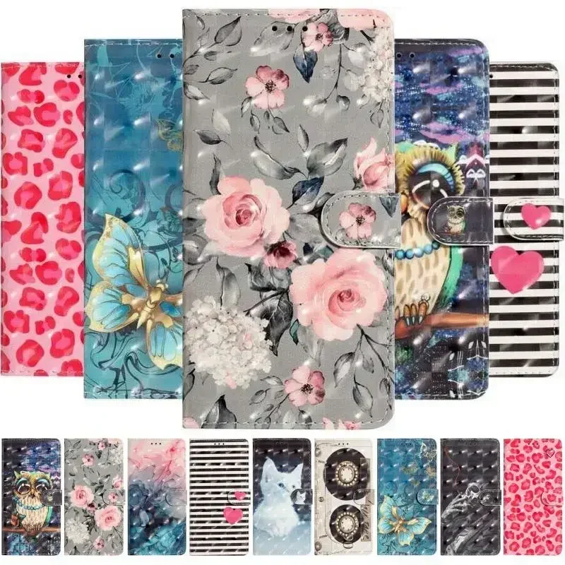 Adorable Owl Cat Print Wallet Phone Case with Cash Slots