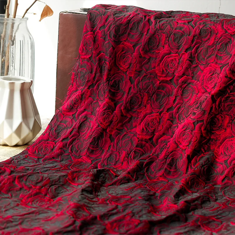 

Embossed Dark Red Three-dimensional Rose Jacquard Dark Black Yarn Dyed Jacquard Women's Dress Suit Luggage Fabric