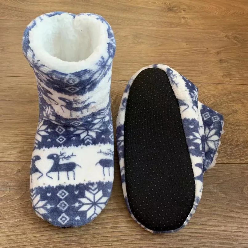 Slippers Womens Home House Winter Gift Elk Fur Plush Grip Sole Indoor Shoes Boots Men
