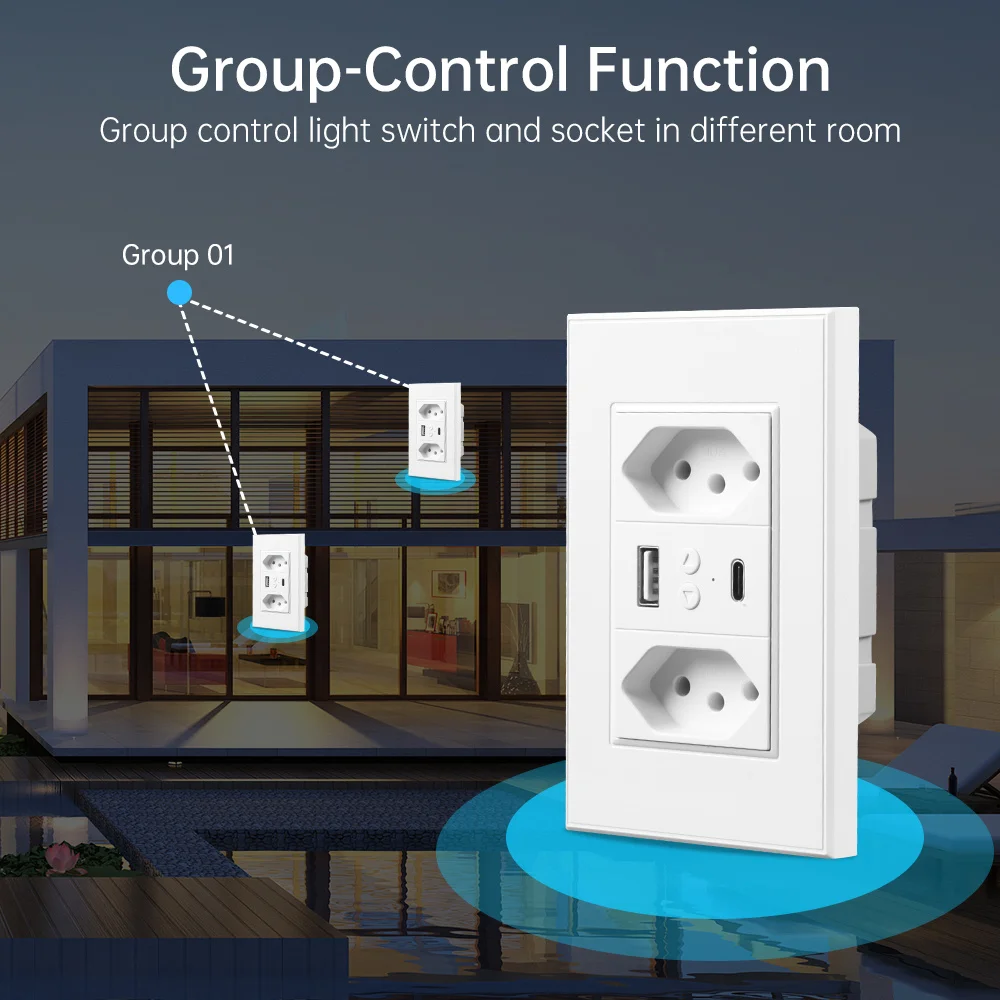 투야 브라질 와이파이 벽 스위치 소켓, 브라질 스마트 스위치 콘센트 플러그, USB C 타입 USB 포트, 알렉사 구글 홈용, 10A
