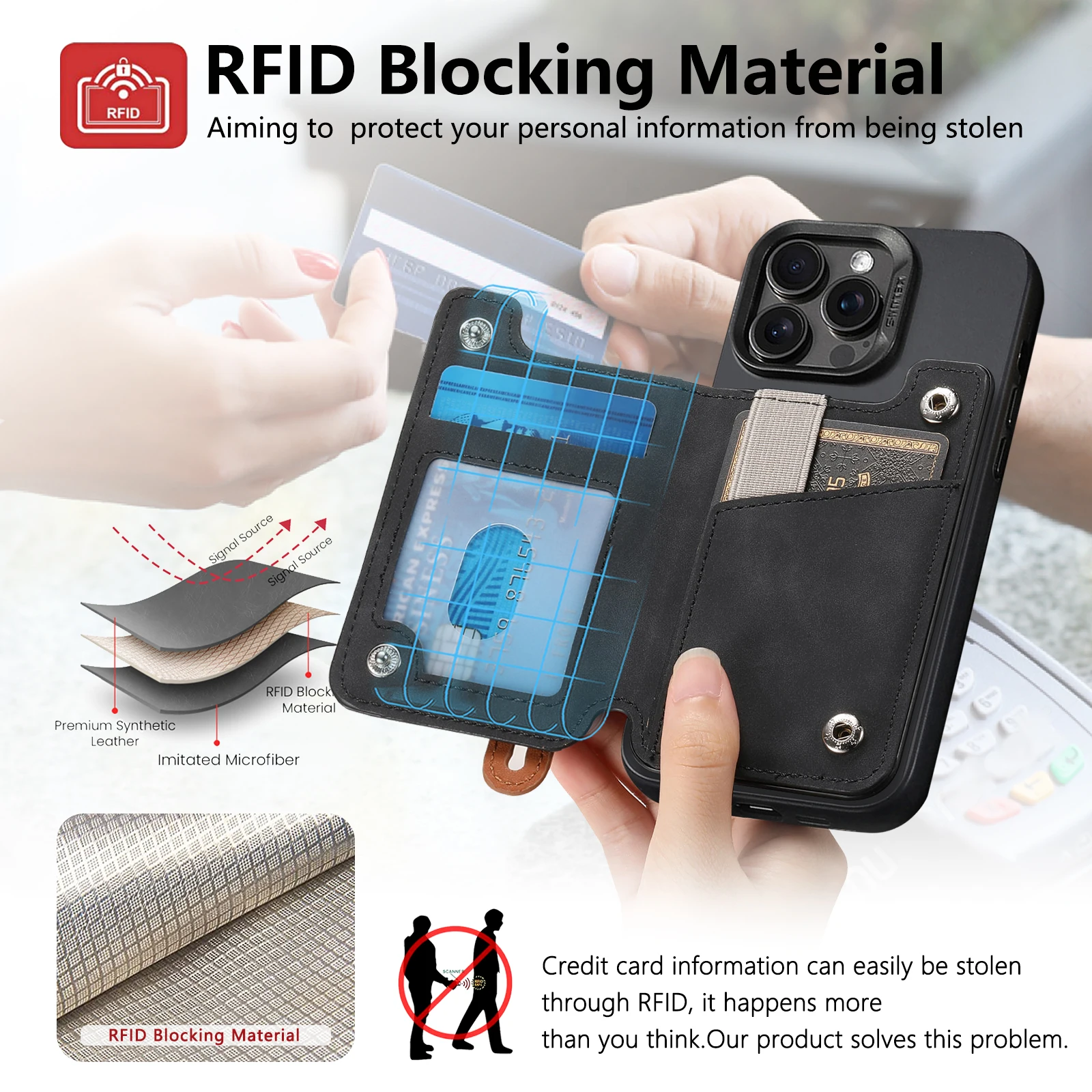 Compact Zipper Wallet with Magnetic Phone Case and Wrist Strap Holder