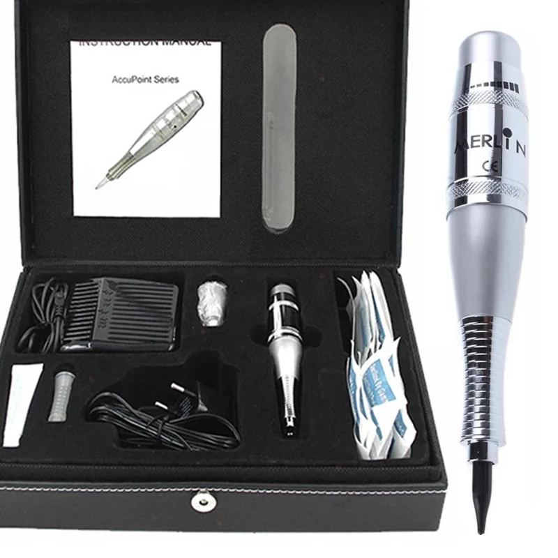 

Permanent Makeup Machine USA Merlin Tattoo Machine Kits + Foot Pedal Professional Tattoo Cosmetic Kit Tattoo Gun Machine Needles