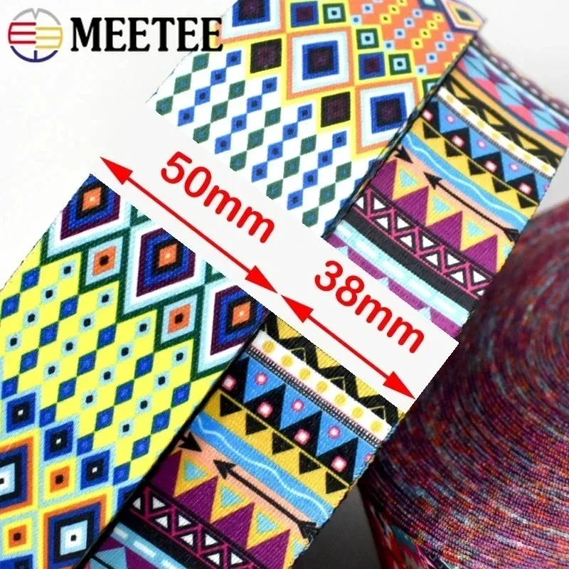 Meetee 나일론 웨빙, 에스닉 자카드 장식, 수하물 스트랩 리본 테이프 트림 밴드, 프린트 백 액세서리, 1.2mm 두께, 2, 5M, 38, 50mm