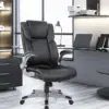 High Back Executive Office Chair  Ergonomic Home Computer Desk Leather Chair with Padded Flip up Arms Adjustable Tilt Lock 2