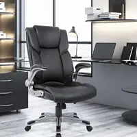 High Back Executive Office Chair  Ergonomic Home Computer Desk Leather Chair with Padded Flip up Arms Adjustable Tilt Lock 2