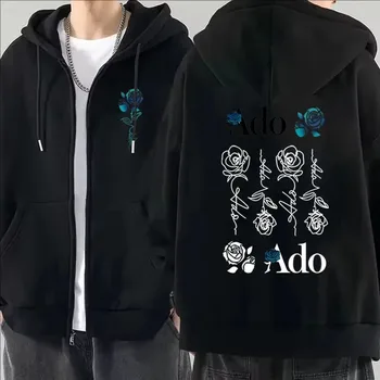 2025 Ado Harajuku Y2K جرافيك سحاب مطبوع هوديس الرجال النساء الخريف الشتاء عادية الصوف كم طويل