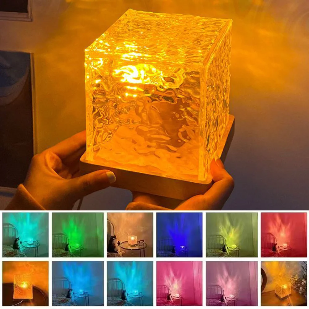 

Crystal Lamp Water Ripple Projector Night Light Decoration Home Houses Bedroom Aesthetic Atmosphere Holiday Gift Sunset Lights