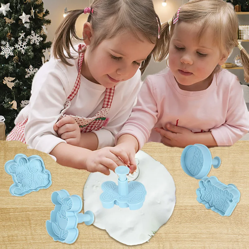 4/5Pcs Easter Bunny Cookies Cutters Mould Rabbit Egg Biscuit Stamp Mold For Spring Easter Party Decoration DIY Baking Bakeware