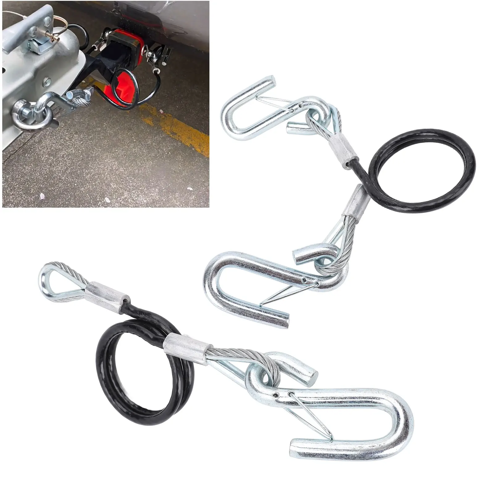Durable Galvanized Iron Trailer Safety Cable with Hook - Adjustable Length